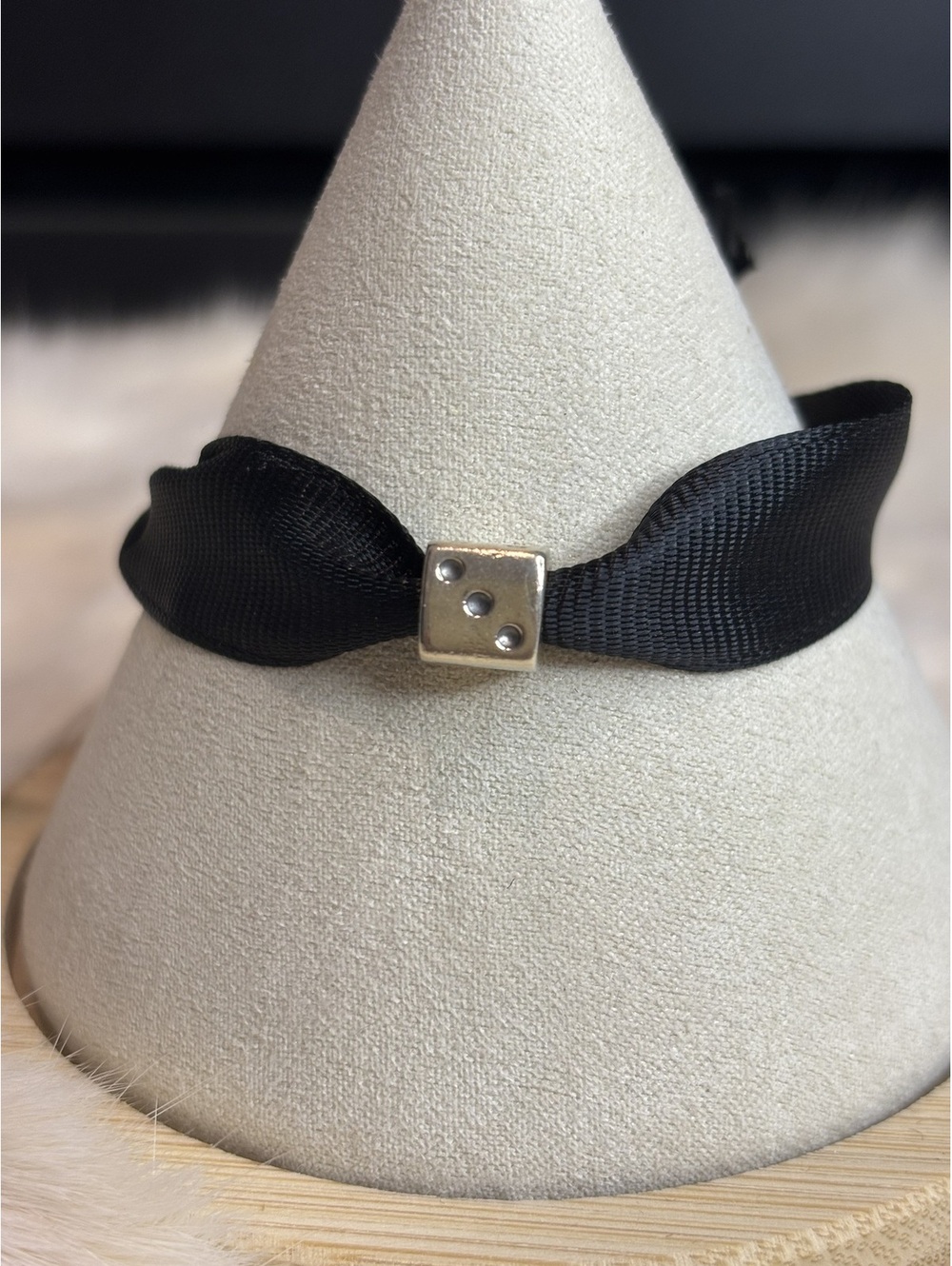 Pandora Silver Dice Charm with Black Ribbon